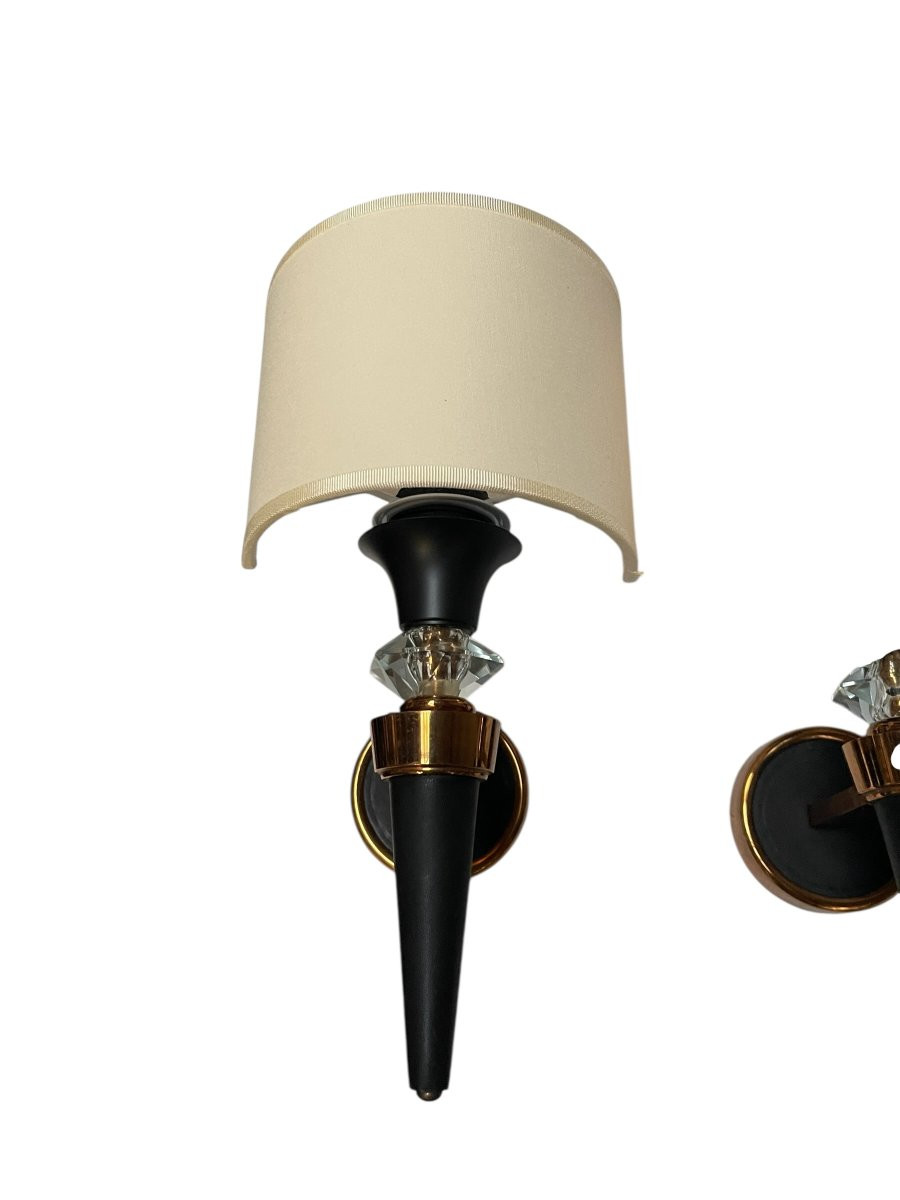 Paire d'appliques 1950 dans le goût de Jacques Adnet-photo-1