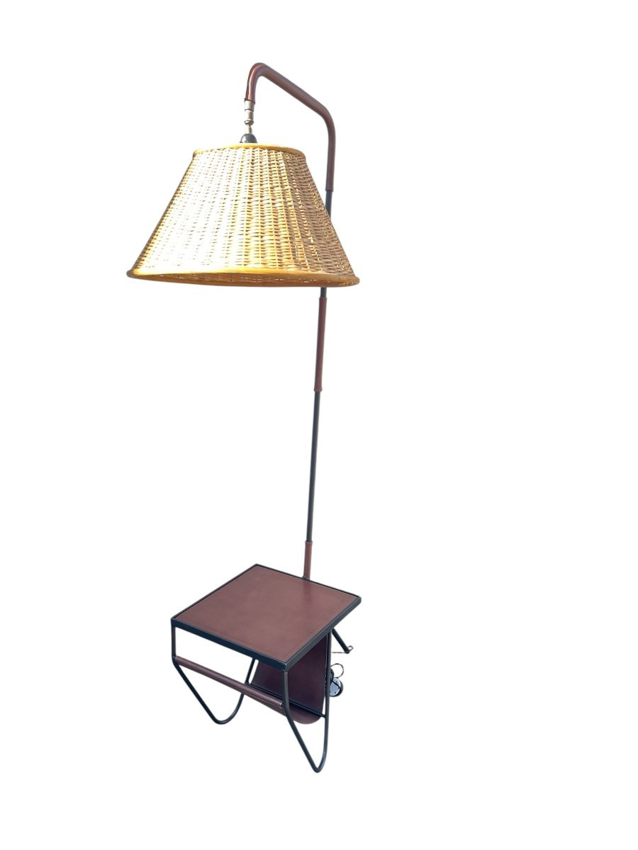Leather-covered Floor Lamp That Doubles As A Magazine Rack By Jacques Adnet-photo-2