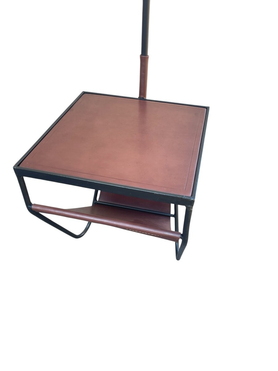 Leather-covered Floor Lamp That Doubles As A Magazine Rack By Jacques Adnet-photo-3
