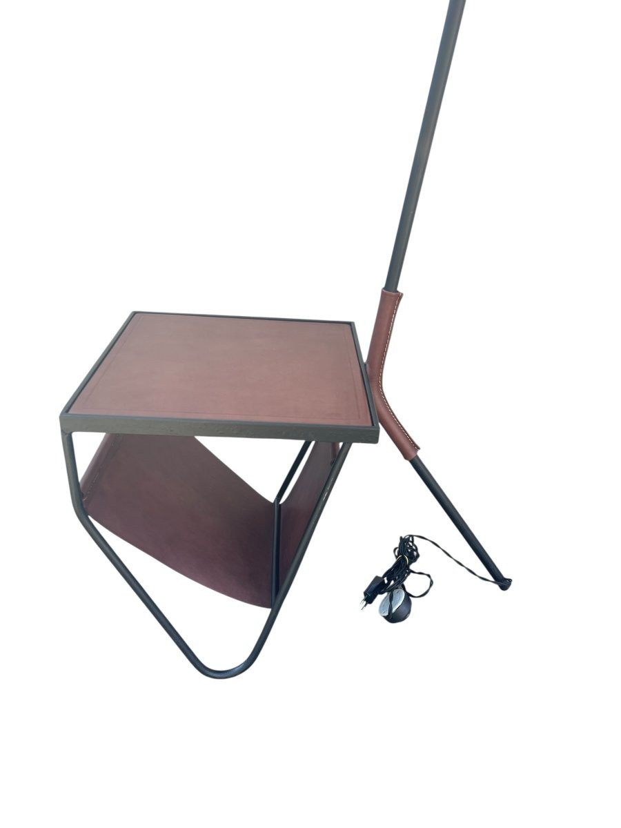 Leather-covered Floor Lamp That Doubles As A Magazine Rack By Jacques Adnet-photo-1