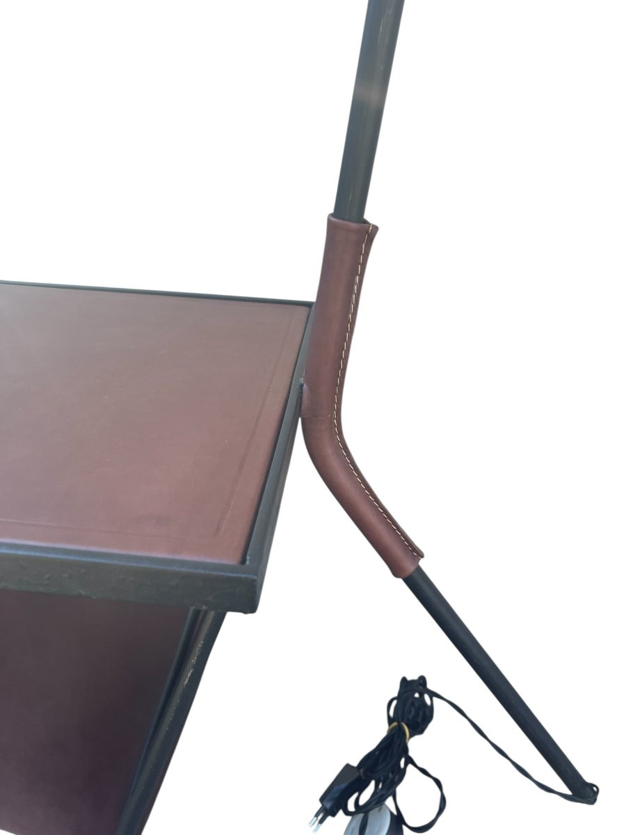 Leather-covered Floor Lamp That Doubles As A Magazine Rack By Jacques Adnet-photo-5