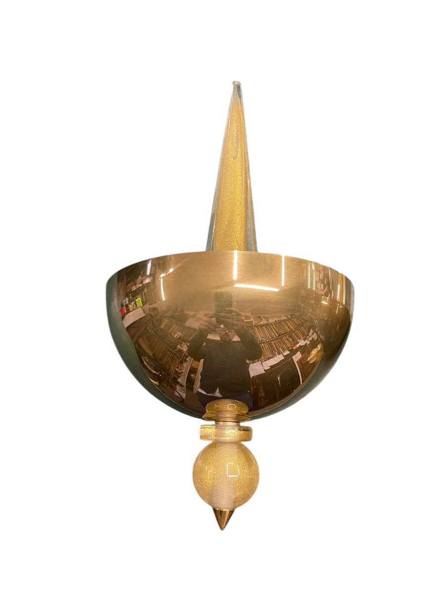 Paire d'appliques En laiton et verre de Murano par André Arbus pour Veronèse-photo-2