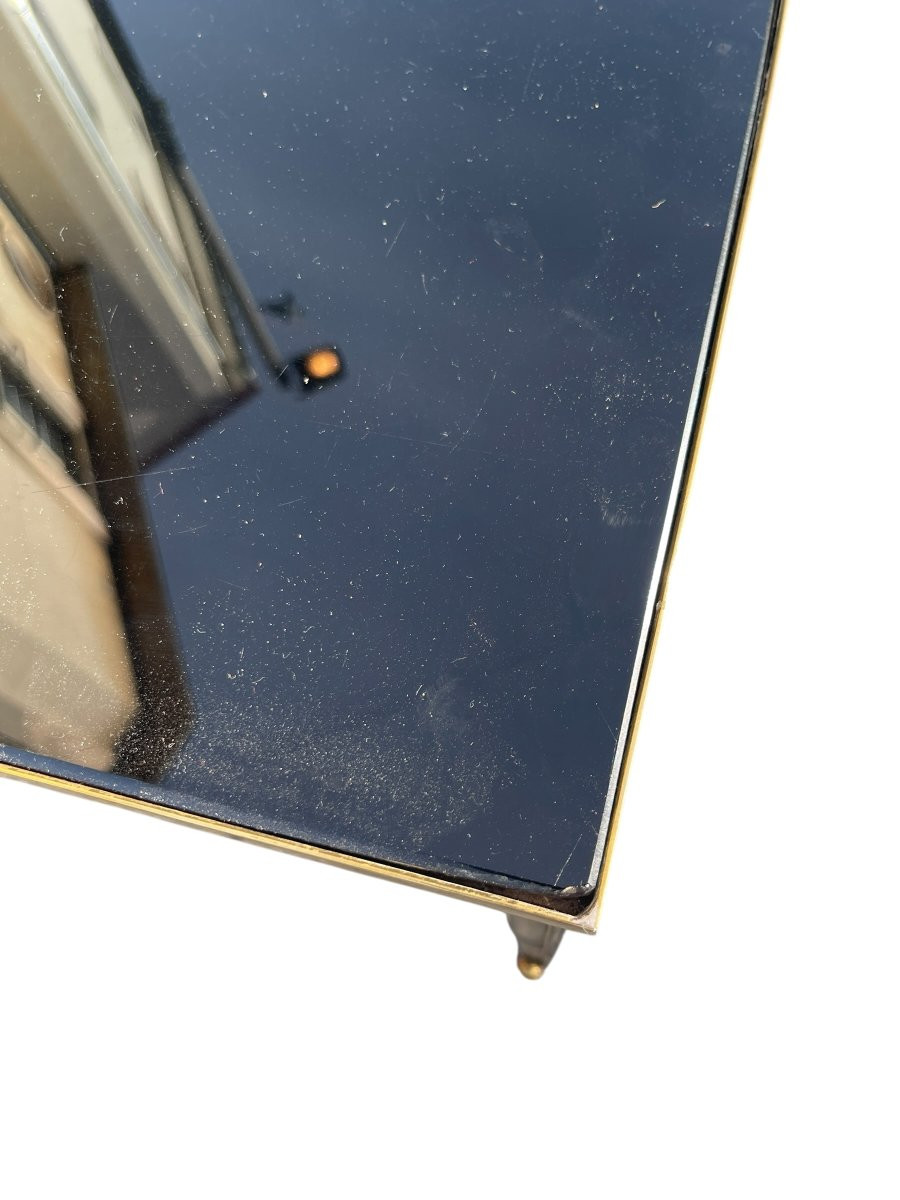 Set Of Nesting Tables Upholstered In Leather And Brass By Jacques Adnet-photo-2