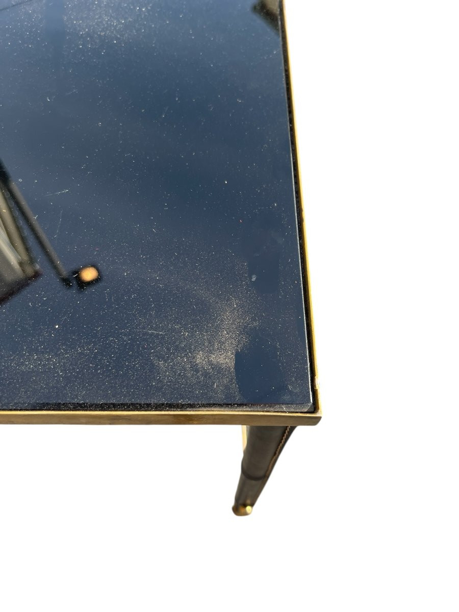 Set Of Nesting Tables Upholstered In Leather And Brass By Jacques Adnet-photo-4