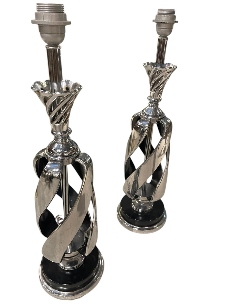 Paire de lampes en métal chromé vers 1970-photo-2