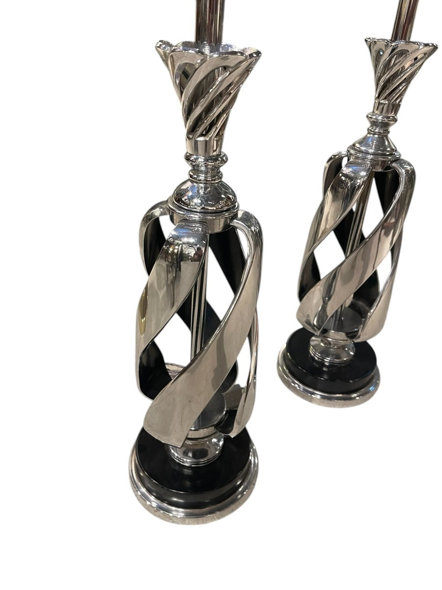 Paire de lampes en métal chromé vers 1970-photo-3