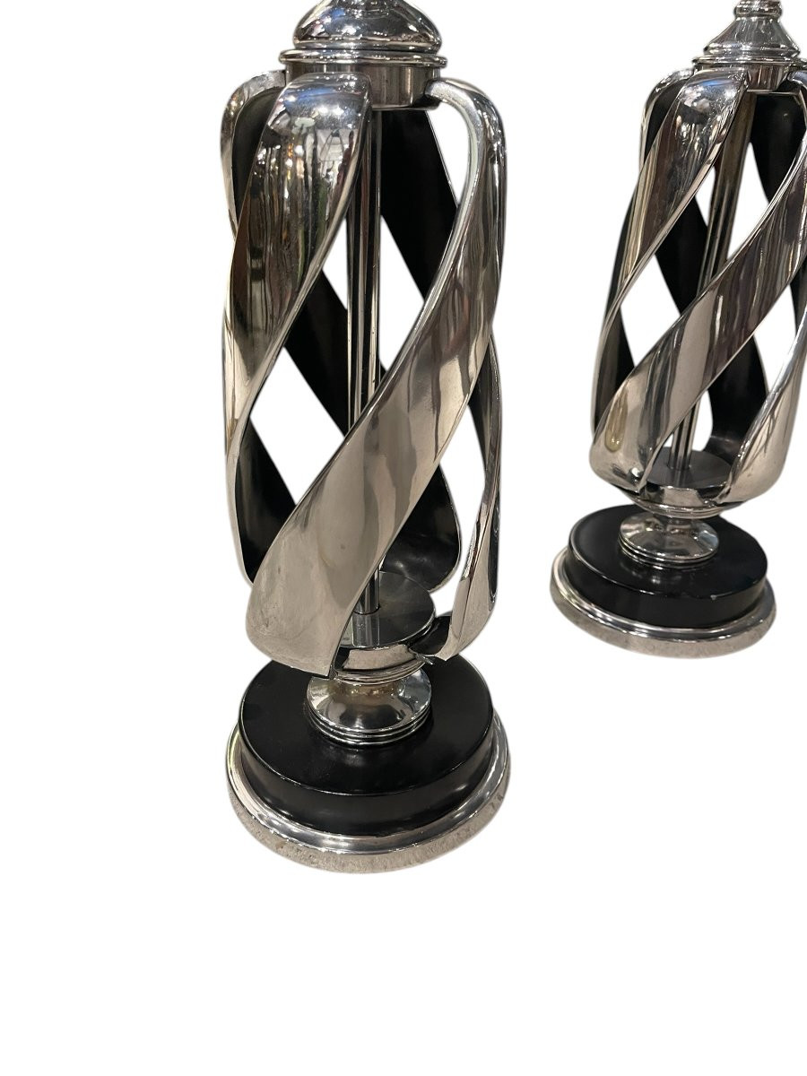 Paire de lampes en métal chromé vers 1970-photo-4