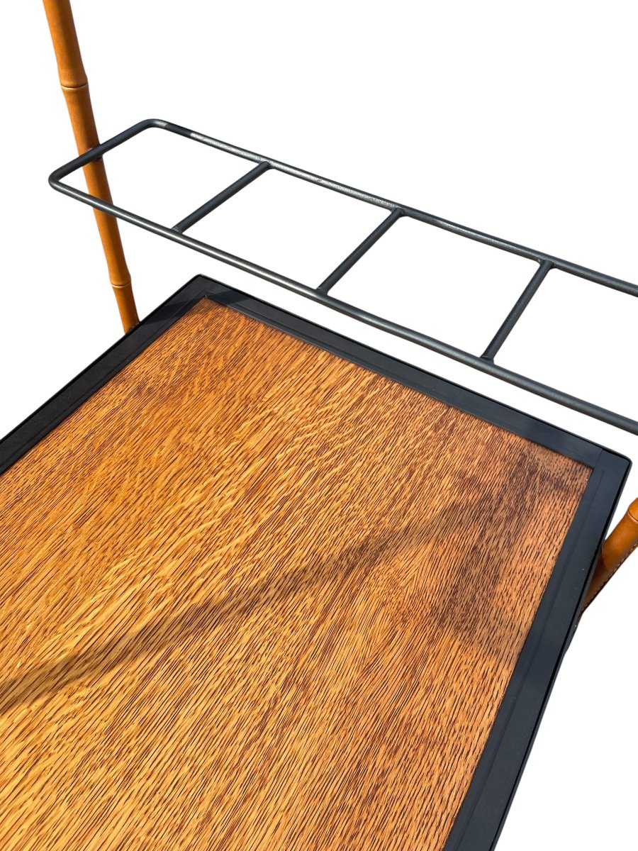 Stitched Leather Bar Cart By Jacques Adnet-photo-4