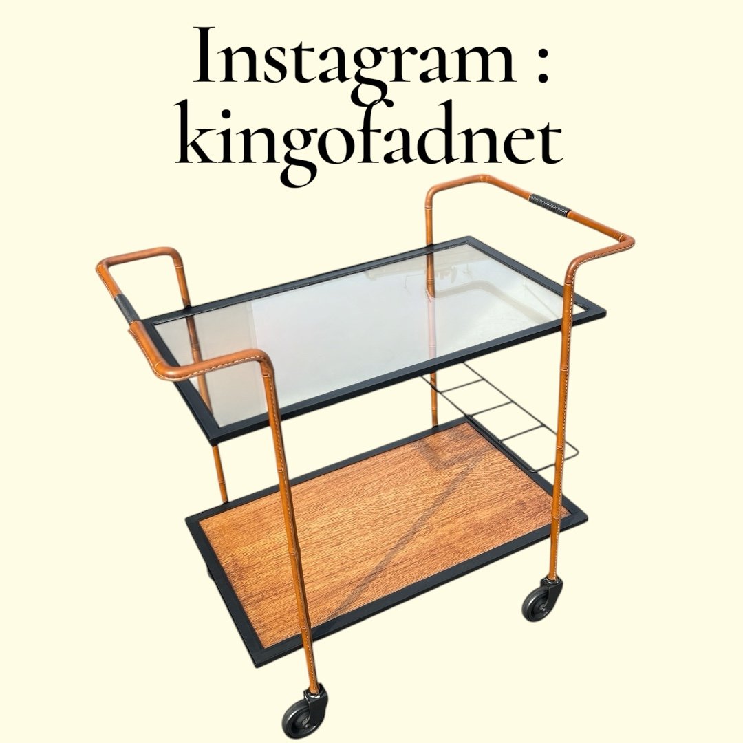 Stitched Leather Bar Cart By Jacques Adnet-photo-1