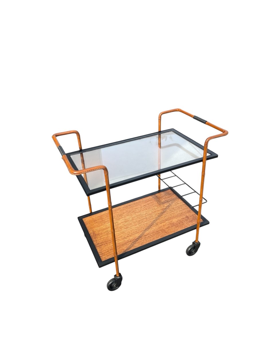 Stitched Leather Bar Cart By Jacques Adnet