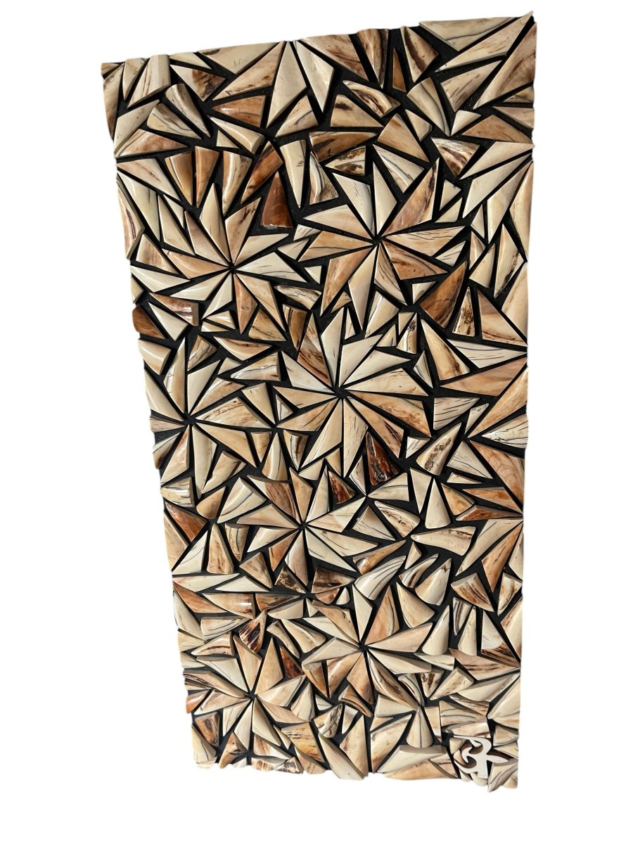 Carved Ivory Wall Panel Circa 1950-photo-3