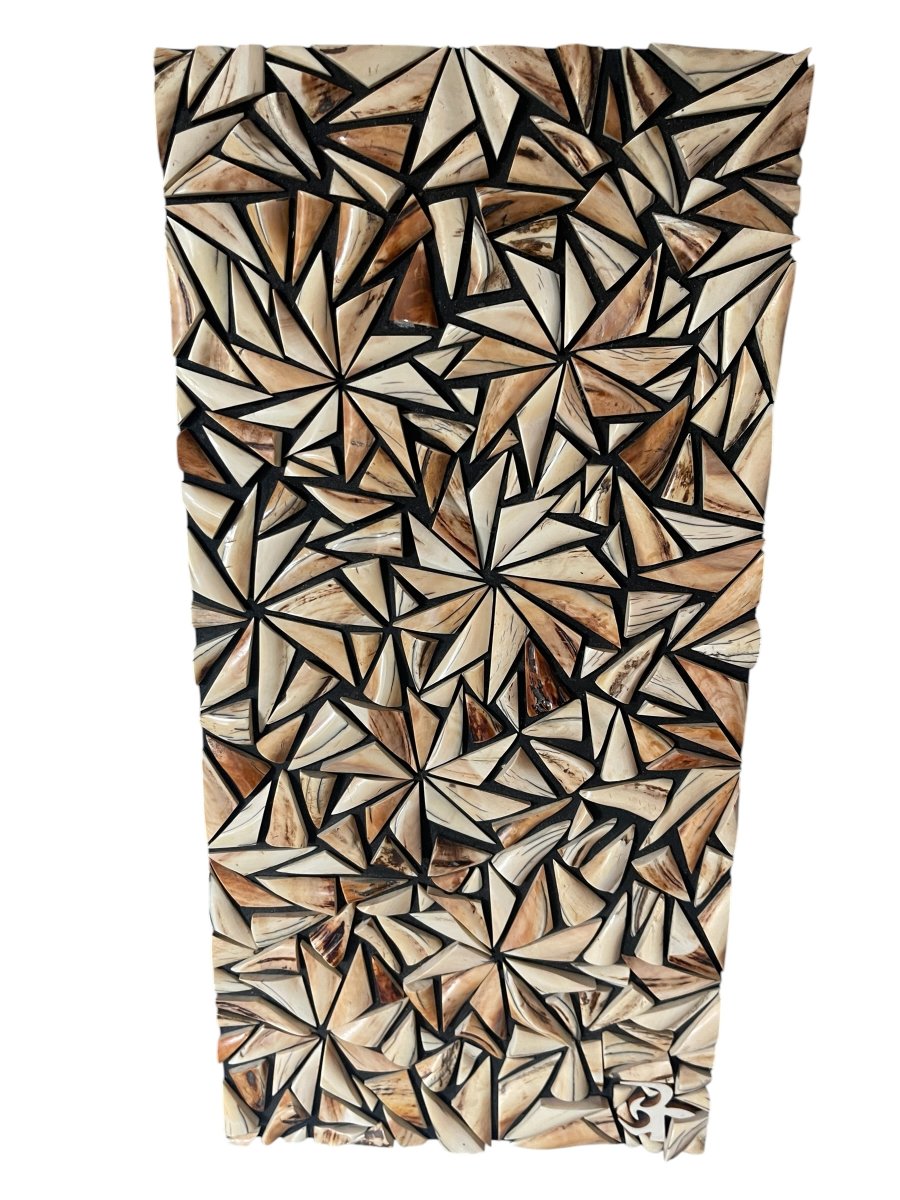 Carved Ivory Wall Panel Circa 1950-photo-1