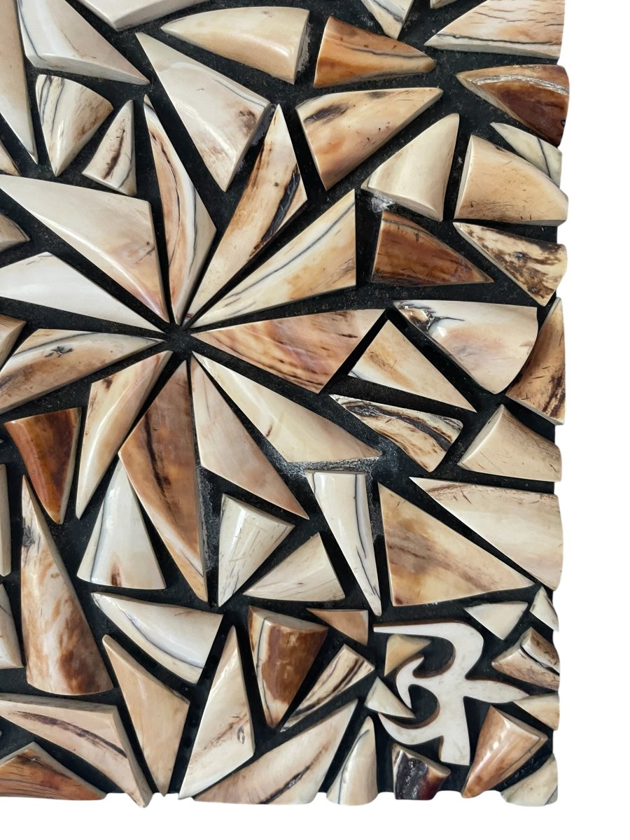 Panneau mural sculpté de pièces en ivoire vers 1950-photo-2