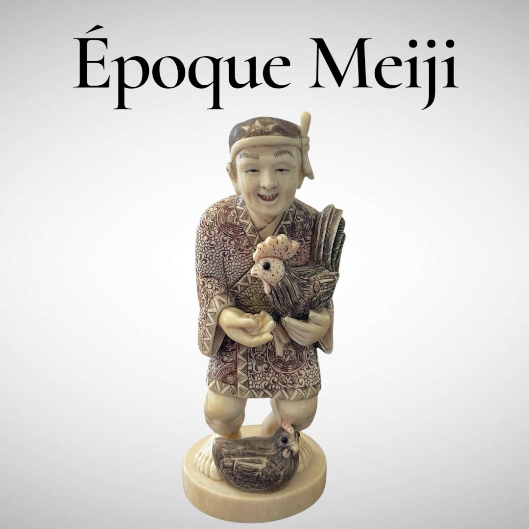 Bel Okimono  en ivoire Japon epoque Meiji-photo-2