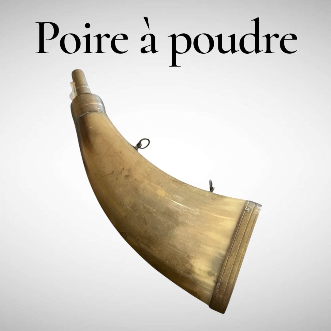 Poire à poudre en corne travail XVIII ème siècle-photo-2