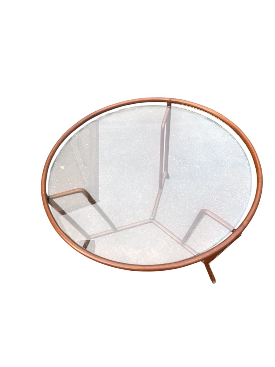 Table basse gainé cuir par Jacques Adnet vers 1950-photo-4