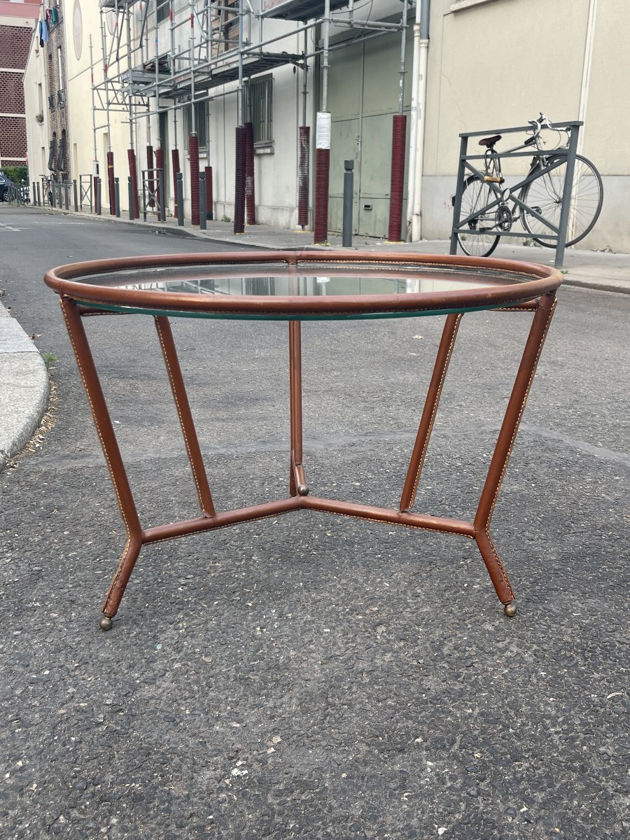 Table basse gainé cuir par Jacques Adnet vers 1950-photo-2