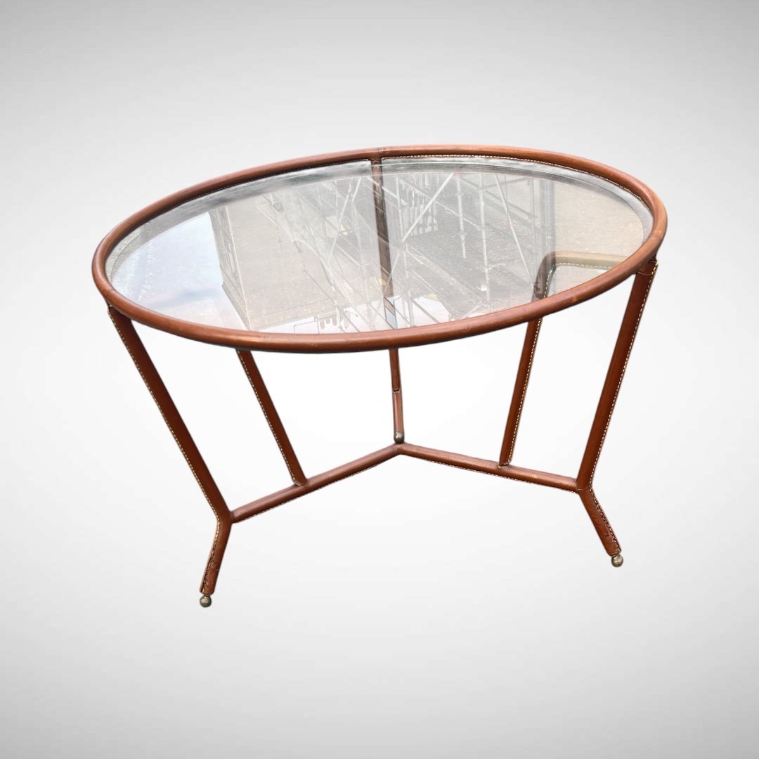 Table basse gainé cuir par Jacques Adnet vers 1950-photo-3