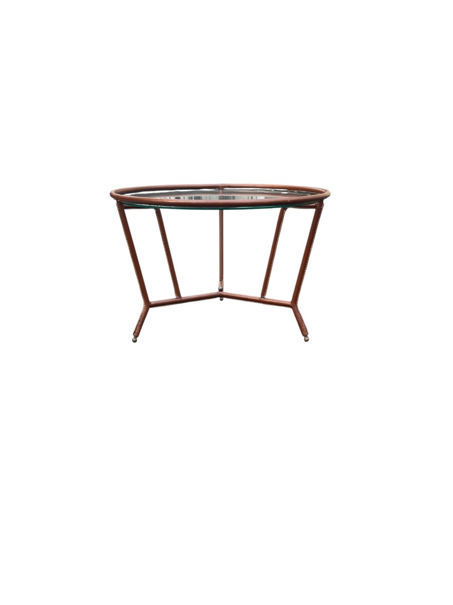 Table basse gainé cuir par Jacques Adnet vers 1950-photo-4