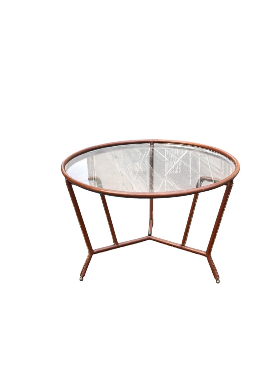 Table basse gainé cuir par Jacques Adnet vers 1950