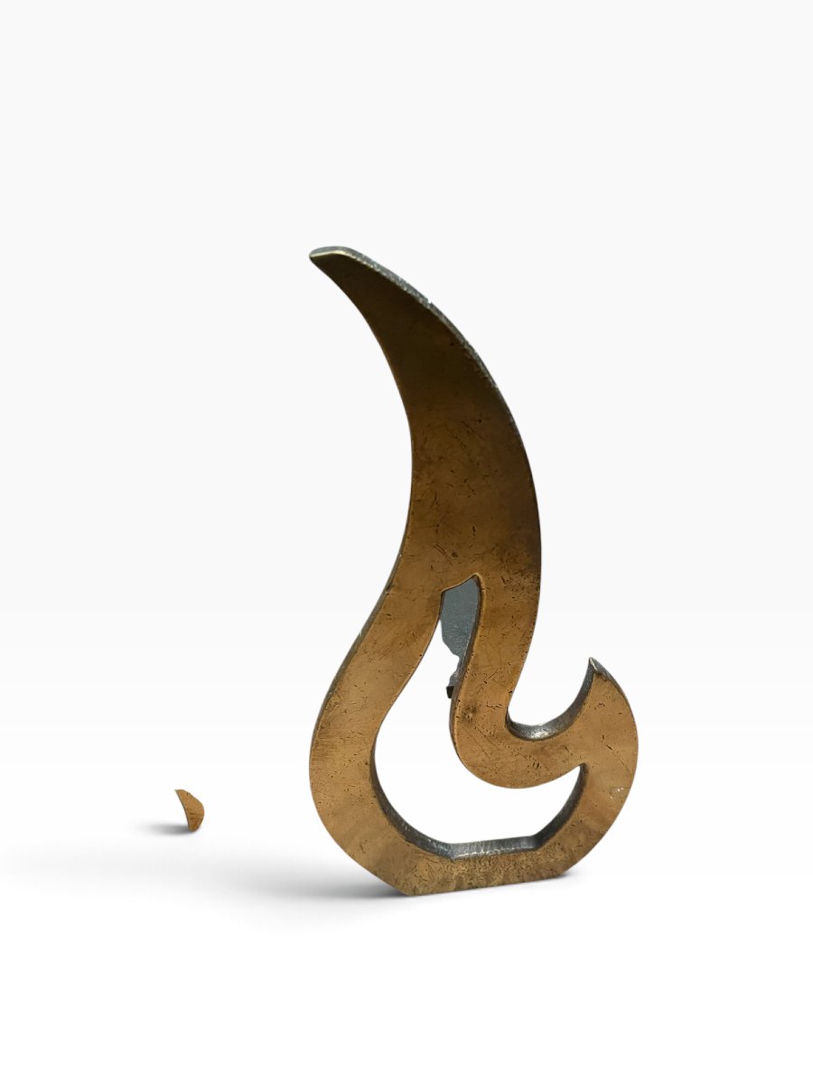 Pair Of Bronze Flame-shaped Andirons, Circa 1960-photo-1