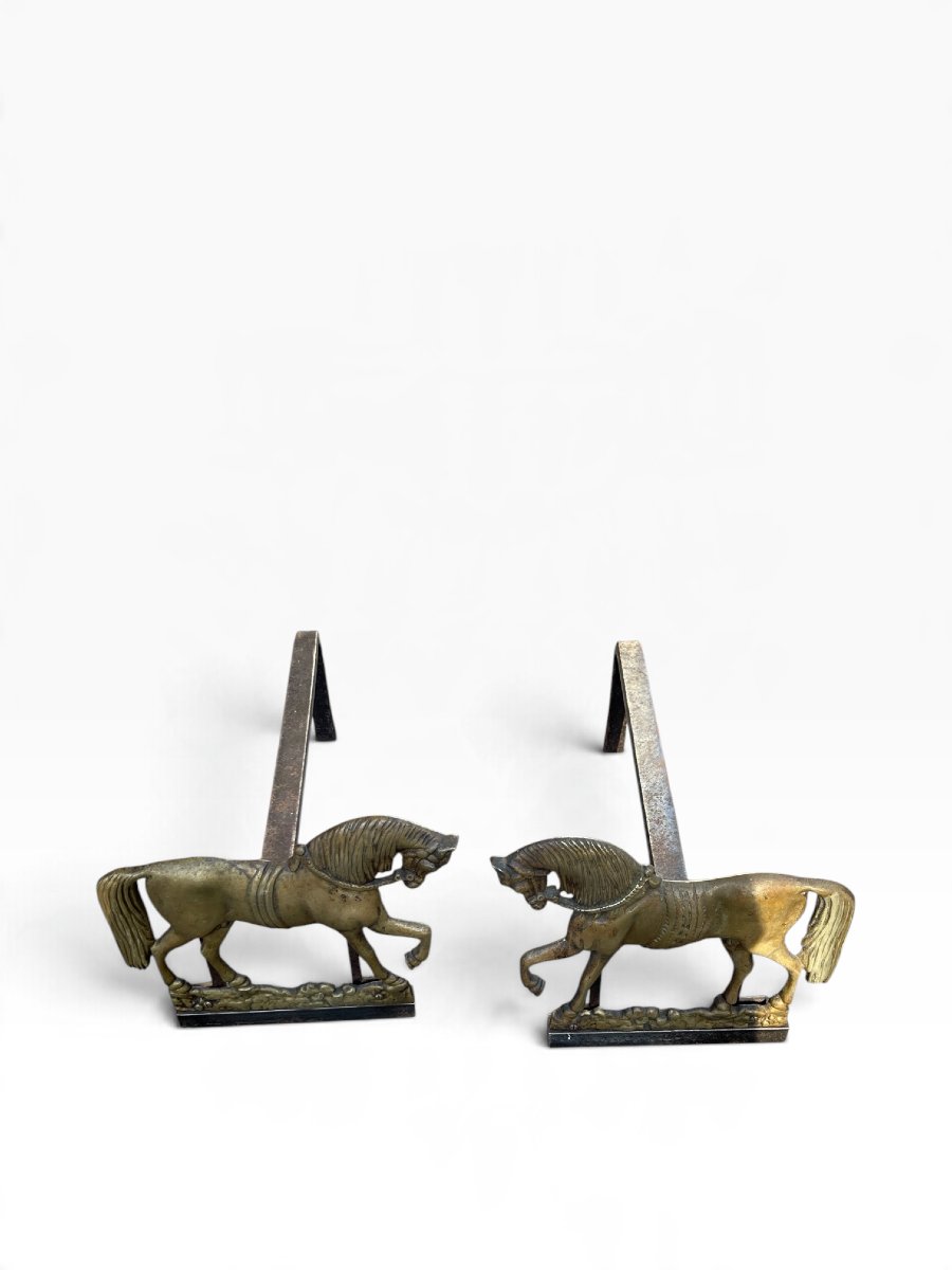 Paire de chenets  en bronze 1950-photo-4