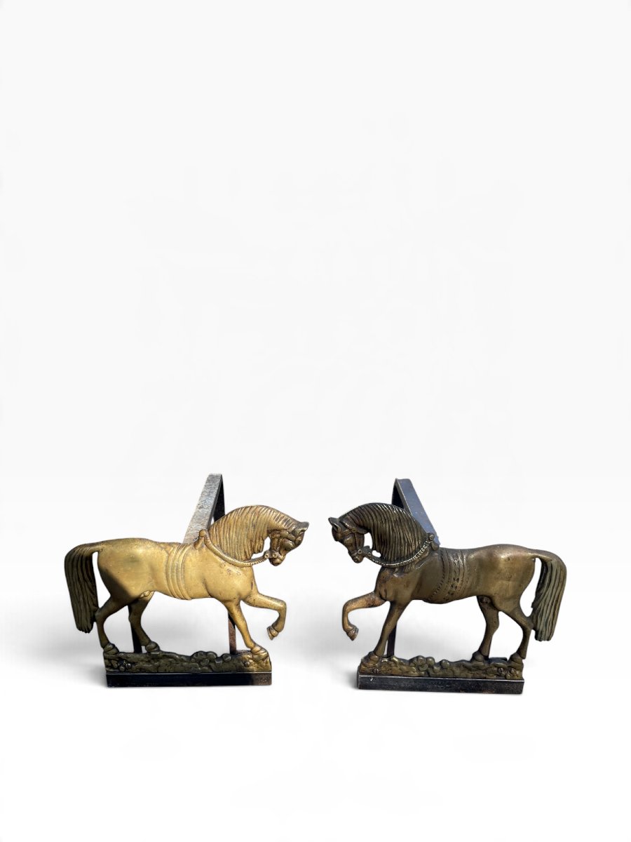 Paire de chenets  en bronze 1950-photo-1