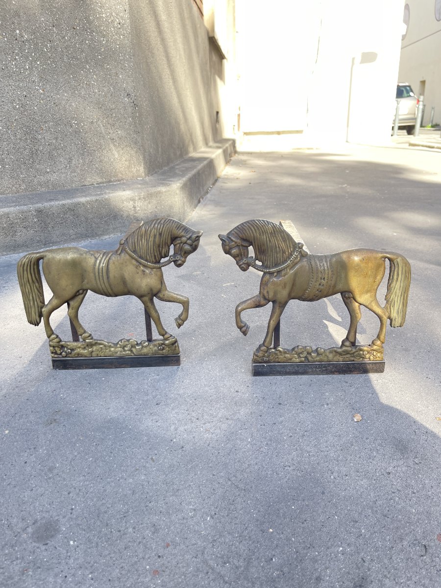 Paire de chenets  en bronze 1950-photo-2