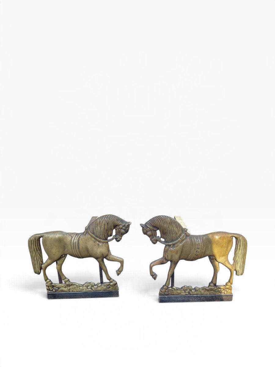 Paire de chenets  en bronze 1950