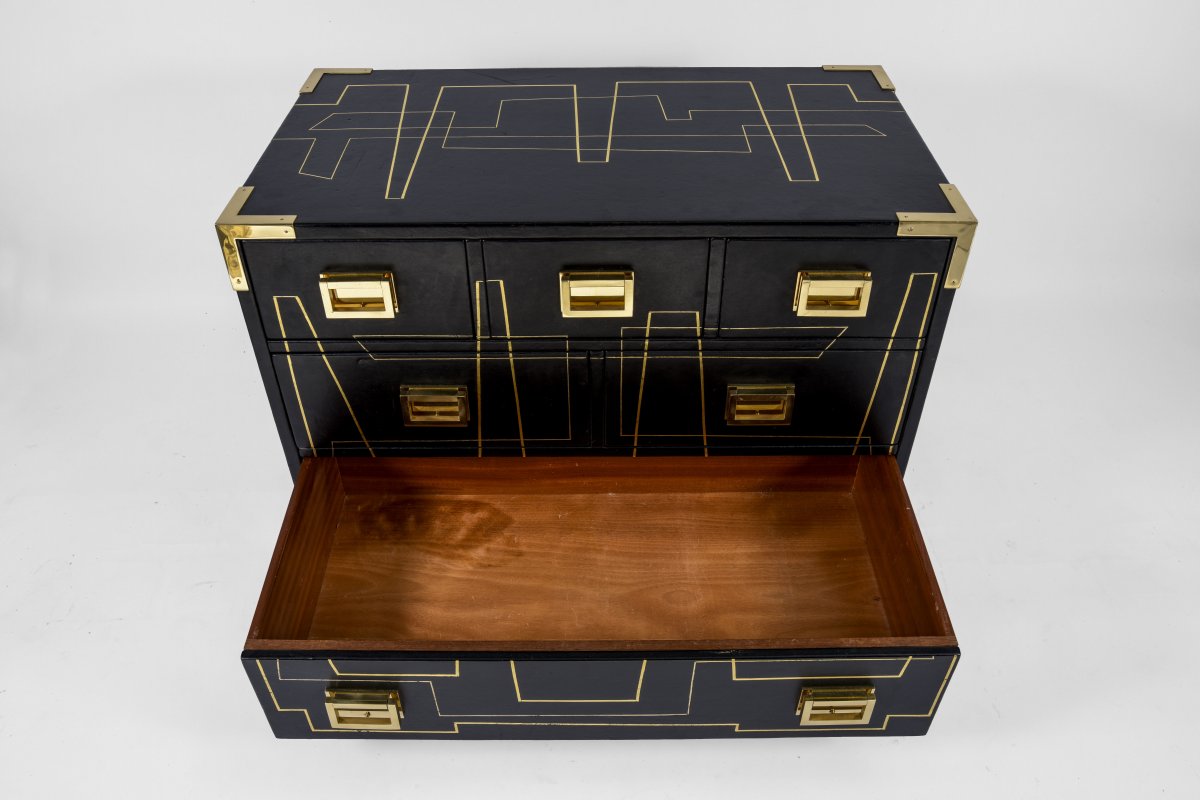 One Of A Kind Chest Of Drawers With Gold Abstract Decoration-photo-2
