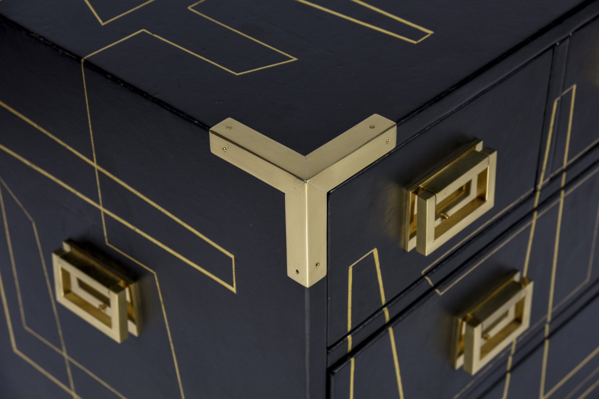 One Of A Kind Chest Of Drawers With Gold Abstract Decoration-photo-1