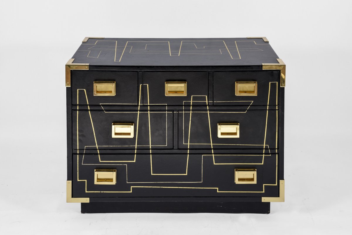 One Of A Kind Chest Of Drawers With Gold Abstract Decoration