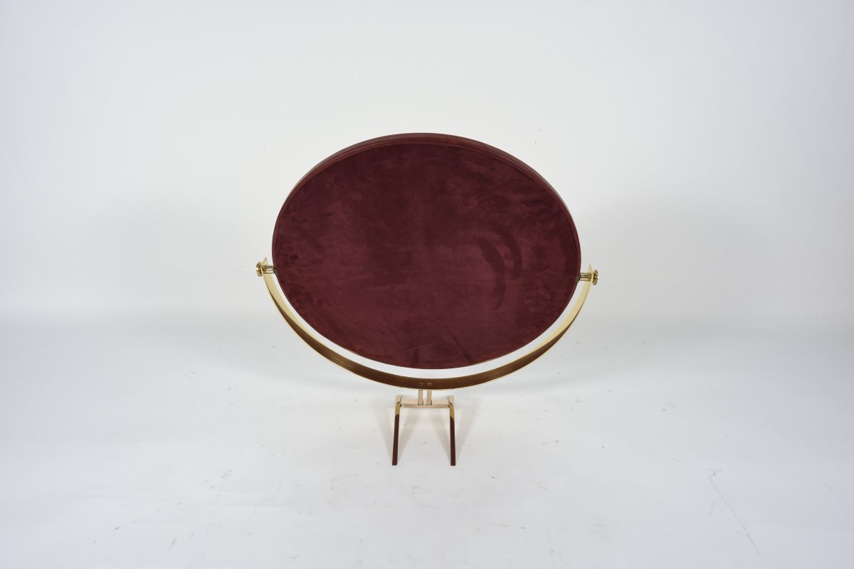 Miroir de table gainé cuir  attribué à la maison Raphael Decoration-photo-4