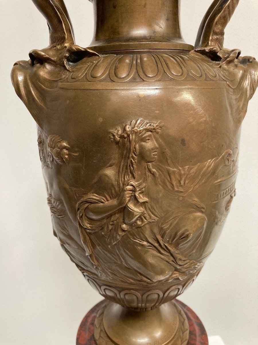 Grand Vase En Bronze Patiné Par Ferdinand Barbedienne Vers 1870-photo-2