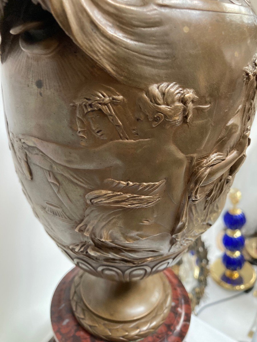 Grand Vase En Bronze Patiné Par Ferdinand Barbedienne Vers 1870-photo-1