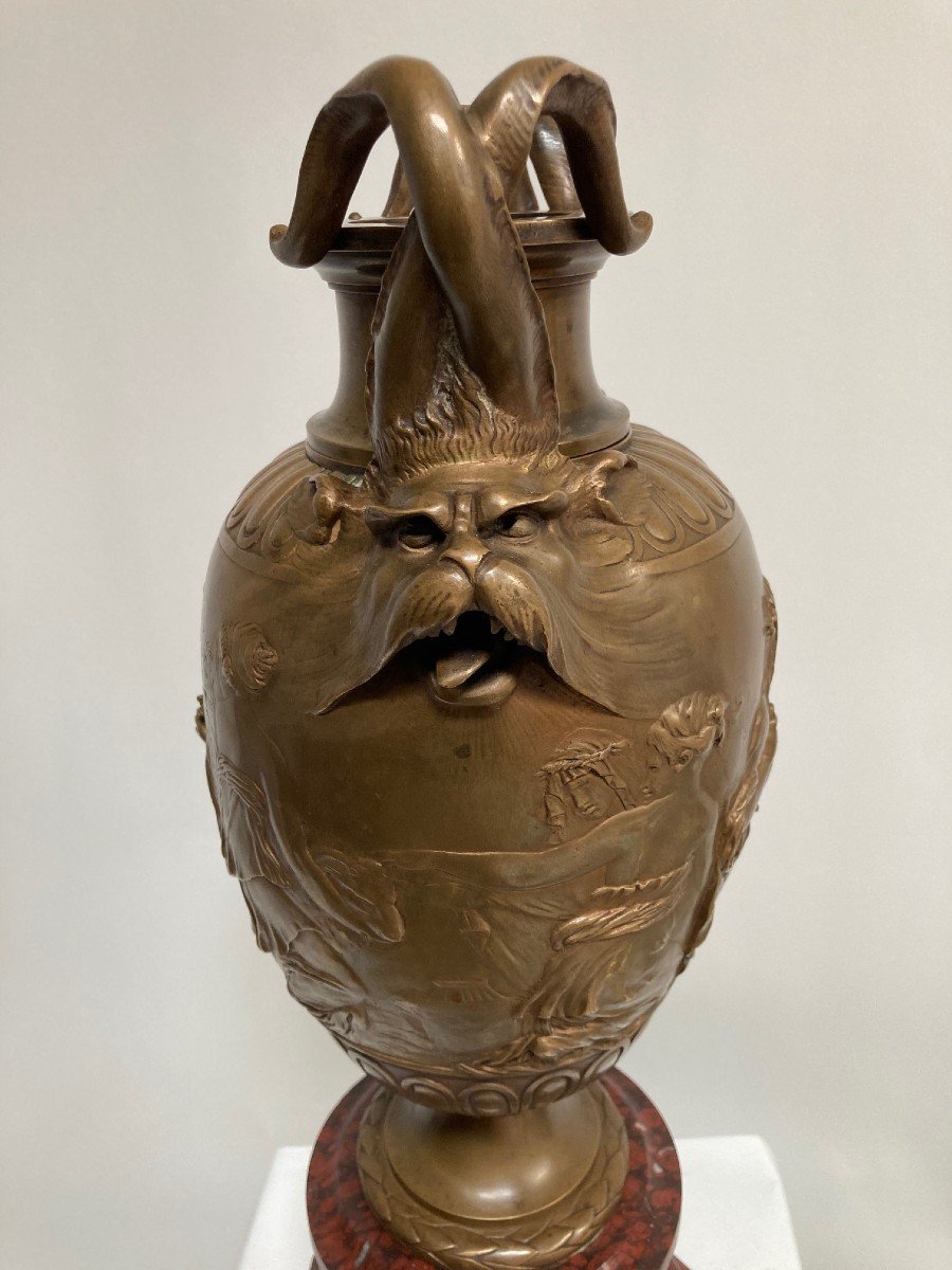 Grand Vase En Bronze Patiné Par Ferdinand Barbedienne Vers 1870-photo-3