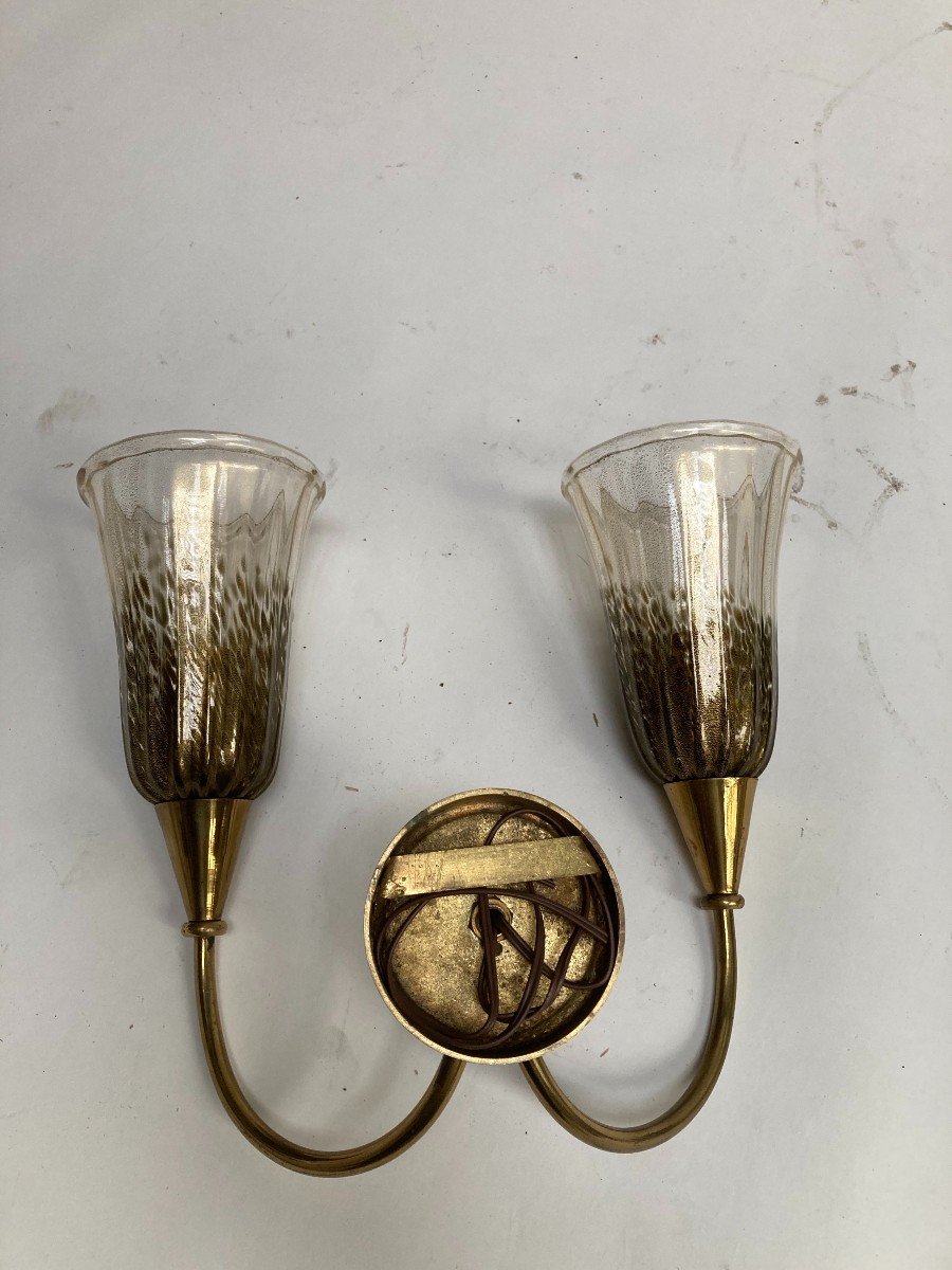 Pair Of Murano Glass Sconces Attributed To André Arbus And Veronese-photo-3