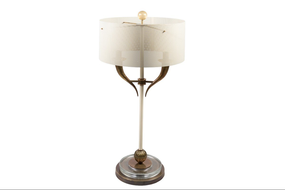 Large Lamp In Metal And Murano Glass