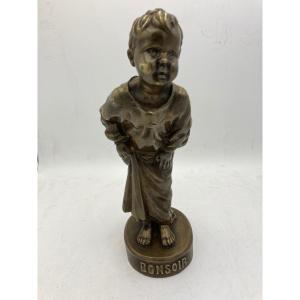 Bronze Sculpture Representing A Young Child, Entitled "good Evening" Signed Berga