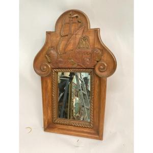 Ash Mirror Representing A Sailboat And Dolphins Circa 1940