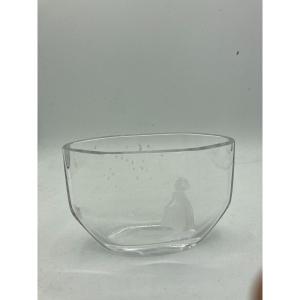 Vase En Cristal Gravé Signé Orrefors 