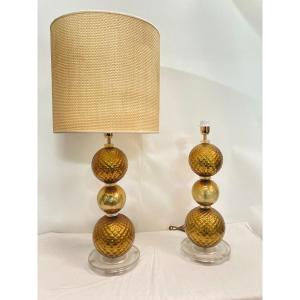 Pair Of Murano Glass Lamps Attributed To Gino Cenedese