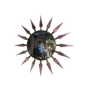 Miroir En Verre De Murano Et Laiton Attribué à Gino Cenedese