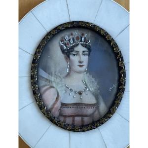Miniature sur ivoire représentant Caroline Bonaparte