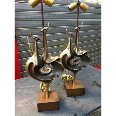 Paire de lampes en bronze par Willy Daro