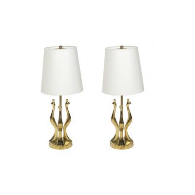 Pair Of Polished Bronze Lamps By Riccardo Scarpa