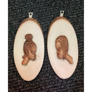 Pair Of Ivory Africans Portraits 