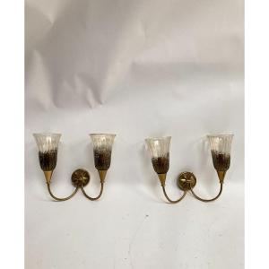 Pair Of Murano Glass Sconces Attributed To André Arbus And Veronese