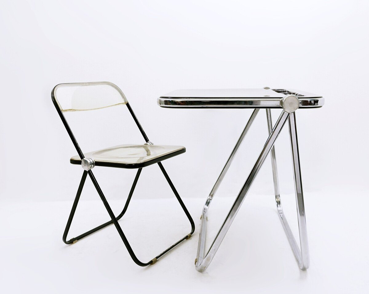 Mid-century Modern "platone" Brown Folding Desk And Chair By Giancarlo Piretti