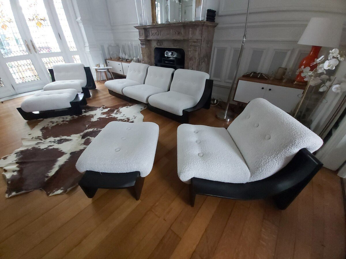 Ensemble De Salon Composé d'Un Sofa, Deux Fauteuils Et Deux Ottomans, George Van Rijk, 1970's-photo-4